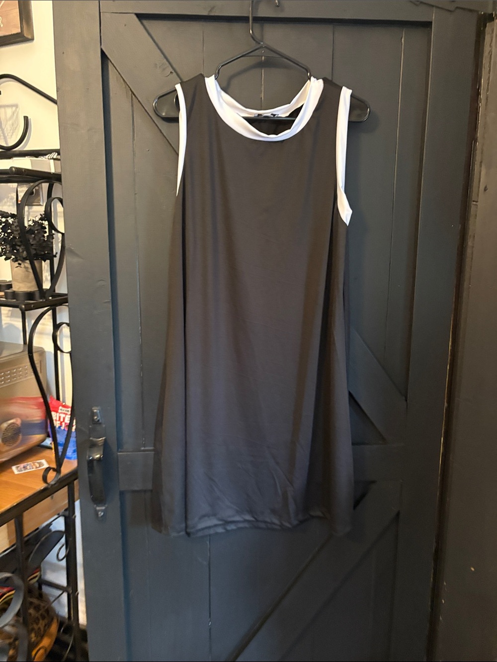 white birch Black Sleeveless Shift Tunic with White Trim
